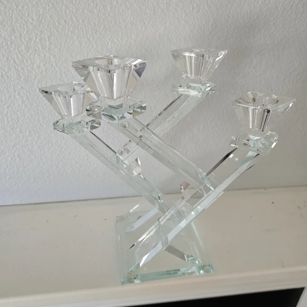 Frontgate Crystal 4-Arm Candelabra | Heavy Faceted Crystal Candle Holder 10.25" - Picture 11 of 12